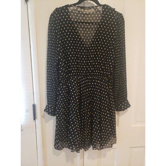 ZARA Dress  Polka Dot Peter Pan Collar Black White Sz XL Sheer Lined Long Sleeve - Picture 7 of 8